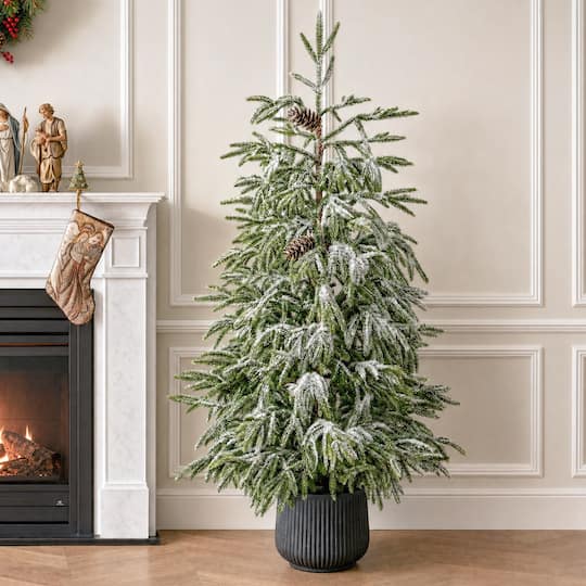 Glitzhome® 4ft. Unlit Frosted Norfolk Pine Christmas Porch Tree with Pinecones